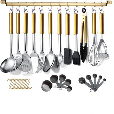 Ruya company Gold Handle Kitchen Utensils Set 38 Pieces, Stainless Steel Cooking Utensils Set in Gray/Yellow | Wayfair yq-y4050