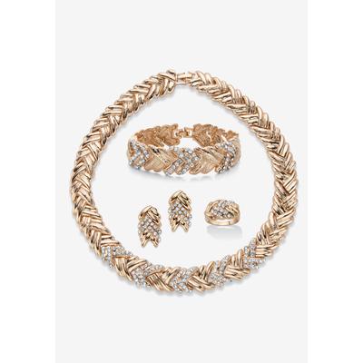 Plus Size Women's Gold Tone Braided Necklace, Earring, Bracelet and Ring Set by PalmBeach Jewelry in Crystal