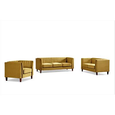 Everly Quinn Teige 3 Piece Velvet Configurable Living Room Set Velvet in Yellow | 30.3 H x 83 W x 32.3 D in | Wayfair Living Room Sets
