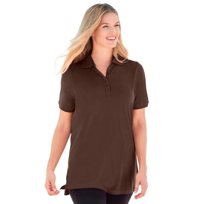 Plus Size Women's Perfect Short-Sleeve Polo Shirt by Woman Within in Chocolate (Size S)