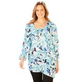 Plus Size Women's Art-To-Wear Blouse by Catherines in Aqua Blue Floral (Size 3X)