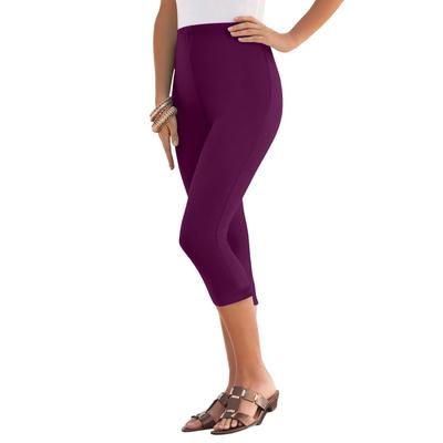 Plus Size Women's Essential Stretch Capri Legging by Roaman's in Dark Berry (Size 22/24) Activewear Workout Yoga Pants