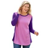 Plus Size Women's Colorblock Scoopneck Thermal Sweatshirt by Woman Within in Pretty Orchid Radiant Purple (Size 1X)