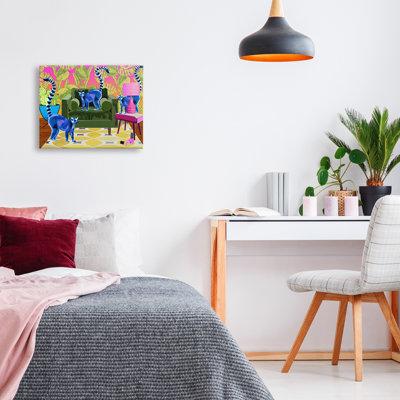 Stupell Industries Bold Modern Lemur Pop Style Furniture Botanical Pattern by Lynnda Rakos - Graphic Art Canvas in Blue/Green/Pink | Wayfair