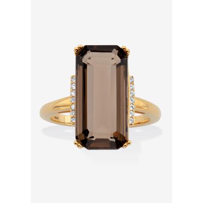 Women's Yellow Gold over Silver Smoky Quartz and White Topaz Ring (11 5/8 cttw.) by PalmBeach Jewelry in Yellow Gold (Size 8)