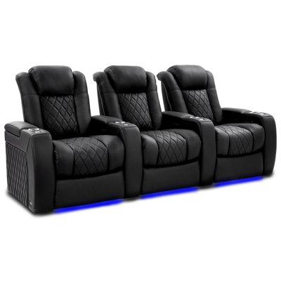Valencia Theater Seating 99" Wide Genuine Leather Home Theater Seating w/ Cup Holder Genuine Leather in Black | 44 H x 99 W x 40 D in | Wayfair