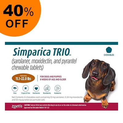 Simparica Trio For Dogs 11.1-22 Lbs (Caramel) 6 Chews