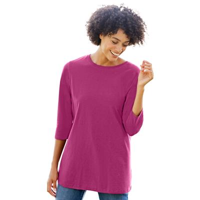Plus Size Women's Perfect Three-Quarter Sleeve Crewneck Tee by Woman Within in Raspberry (Size 2X)