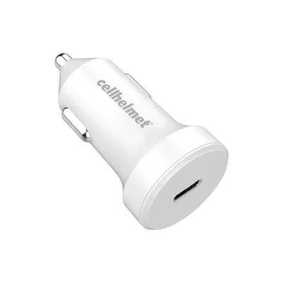 cellhelmet 20-Watt Single-USB Power Delivery Car Charger with USB-C to Lightning Round Cable, 3 Feet, White