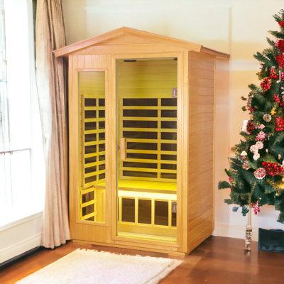 Kisrais 2-Person Bluetooth Compatible Far Infrared Sauna for Indoor/Outdoor Use, Wood in Brown | 81 H x 40 W x 58 D in | Wayfair BST-GGSN004B