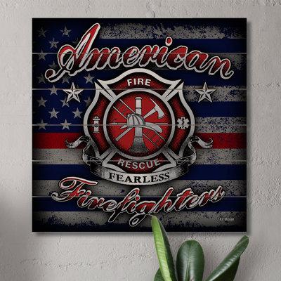 CounterArt American Firefighter Wall Décor, Wood in Blue/Gray/Red | 12 H x 12 W x 0.5 D in | Wayfair 48-03201