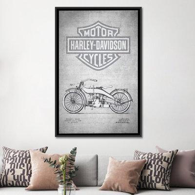 East Urban Home Harley-Davidson Motorcycles (Gray Vintage) III by Aged Pixel - Gallery-Wrapped Canvas Giclée Print Metal in Blue/Gray/Green | Wayfair