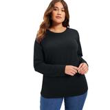 Plus Size Women's Long-Sleeve Crewneck One + Only Tee by June+Vie in Black (Size 10/12)