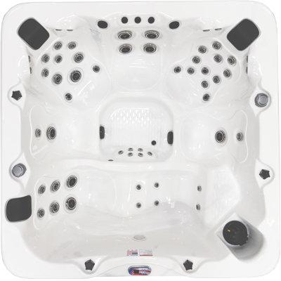 American Spas 6-Person 56-Jet Acrylic Square Hot Tub w  Ozonator & Built-In Speaker in Smoke Acrylic in Gray White | 36 H x 84 W x 84 D in | Wayfair