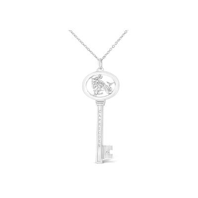 Women's Sterling Silver Diamond Accent Capricorn Zodiac Key Pendant Necklace by Haus of Brilliance in White