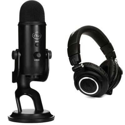 Blue Microphones Yeti Multi-pattern USB Condenser Microphone with M50x Headphones - Blackout