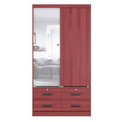 Latitude Run® Zhoro Sliding Doors Wardrobe, 4 Drawers, Mirrored Door Wood in Brown | 71 H x 36.5 W x 19 D in | Wayfair
