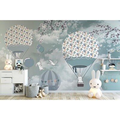 GK Wall Design Cartoon Rabbit Hot Air Balloon Blossom 6.25' L x 112" W Paintable Wall Mural Vinyl | 55 W in | Wayfair GKWP000203W55H35_V