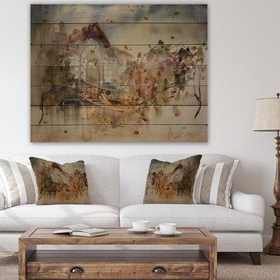 Winston Porter Abstract Old Building Watercolor Abstract Old Building - Painting on Wood in White | 24 H x 36 W x 1 D in | Wayfair