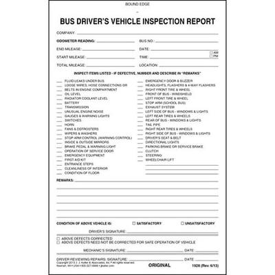 JJ KELLER 1928 Bus Driver Vehicle Inspection Report