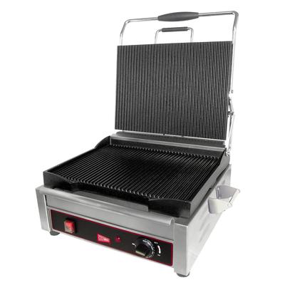 Cecilware Pro SG1LG Single Commercial Panini Press w/ Cast Iron Grooved Plates, 120v, Cast Steel Grooved Plates, Stainless Steel