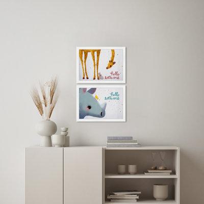 Wynwood Studio Animals Hello Little One Set Baby Jungle Traditional Yellow & Canvas Wall Art Print For Bedroom Paper in Blue/Yellow | Wayfair