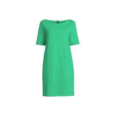 Women's Plus Size Heavyweight Cotton Jersey Elbow Sleeve Dress - Lands' End - Green - 1X