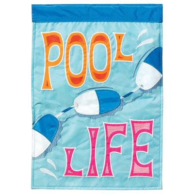 East Urban Home Pool Life 2-Sided Polyester 18 in. x 13 in. Garden Flag in Blue/Orange/Pink | 18 H x 13 W in | Wayfair