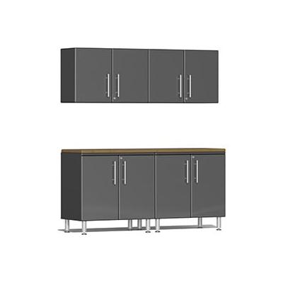 Ulti-MATE Garage Cabinets 5-Piece Cabinet Kit with Bamboo Worktop in Graphite Grey Metallic