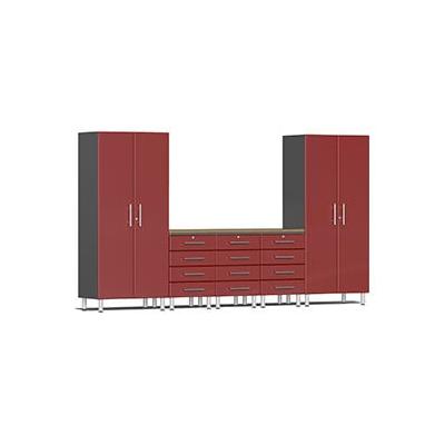 Ulti-MATE Garage Cabinets 6-Piece Cabinet Kit with Bamboo Worktop in Ruby Red Metallic