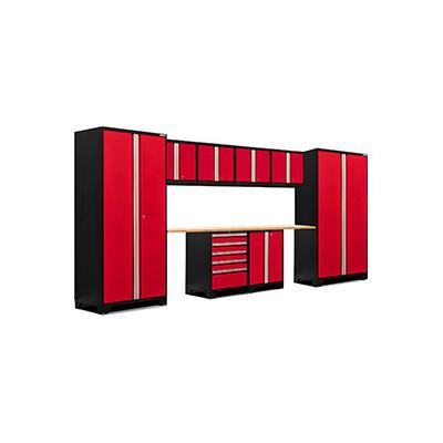 NewAge Products PRO 3.0 Series Red 10-Piece Cabinet Set with Bamboo Top and LED Lights
