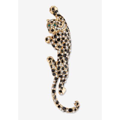 Women's Black With White & Green Crystal Leopard Pin Goldtone 4