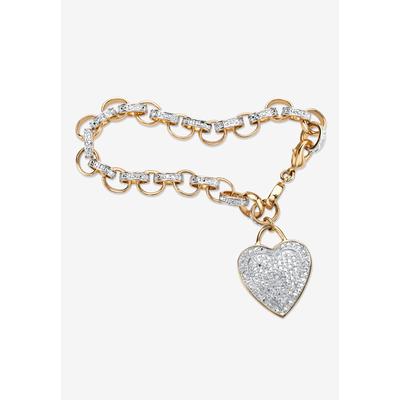 Women's Diamond Accent 18K Gold-Plated Heart Charm Rolo-Link Bracelet 7.75