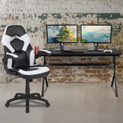 Ebern Designs Bridesdale Gaming Desk & Chair Set Plastic/Metal in White | Wayfair 9025F541481545F093FABD2F8B291451