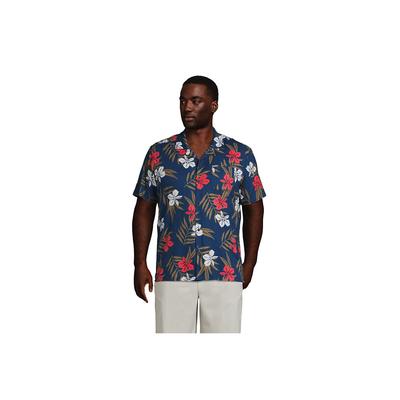 Men's Big Traditional Fit Short Sleeve Camp Collar Hawaiian Shirt - Lands' End - Blue - 3XL