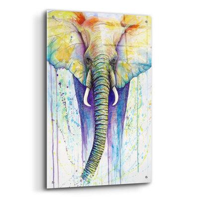 Bungalow Rose Epic Art 'Elephant Colors' By Michelle Faber, Acry Elephant Colors by Michelle Faber - Unframed Print Plastic/Acrylic in White | Wayfair