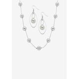 Women's Simulated Pearl Silvertone 2-Piece Station Necklace And Drop Earring Set 18
