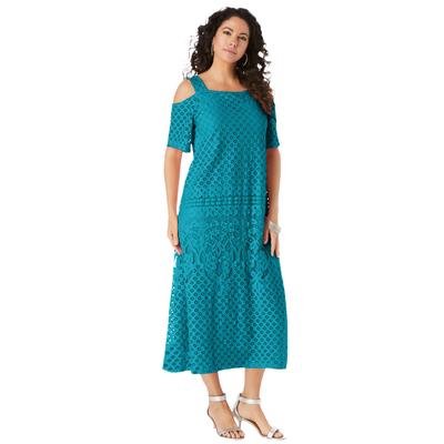 Plus Size Women's Cold-Shoulder Lace Dress by Roaman's in Deep Turquoise (Size 34/36)