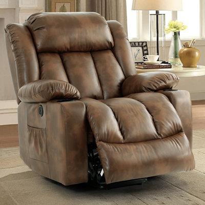 Latitude Run® Large Power Lift Recliner Chair w/ Massage & Heat for Elderly Faux Leather/Stain Resistant in Brown | Wayfair