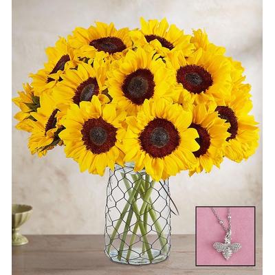 1-800-Flowers Flower Delivery Sunflowers W/ Ross - Simons Bee Necklace 20 Stems W/ Market Vase & Ross - Simons Bee Necklace