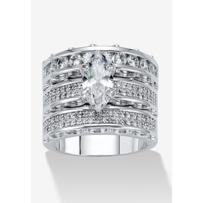 Women's 3 Piece 3.38 Tcw Marquise Cubic Zirconia Platinum-Plated Bridal Ring Set by PalmBeach Jewelry in White (Size 9)