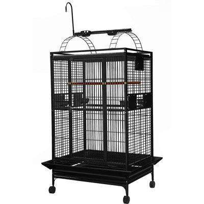 Tucker Murphy Pet™ Chiani Extra Large 66" Iron Play Top Floor Bird Cage w/ Wheels Iron in Black | 66 H x 28 W x 43 D in | Wayfair