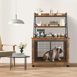 Tucker Murphy Pet™ Dog Crate Furniture Side Table w/ Double Doors, Shelves, & Raised Roof Metal in Brown | Wayfair B762DFC4FAB0443B806C2ECF1DB36B55