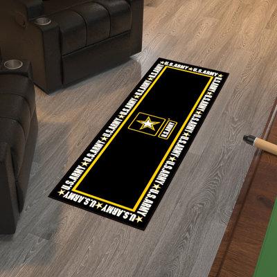 Black/Yellow 59 x 20 x 0.2 in Area Rug - Ottomanson US Army Logo Border Washable Non-Slip Area Rug For Man Cave, Bedroom, Kitchen | Wayfair