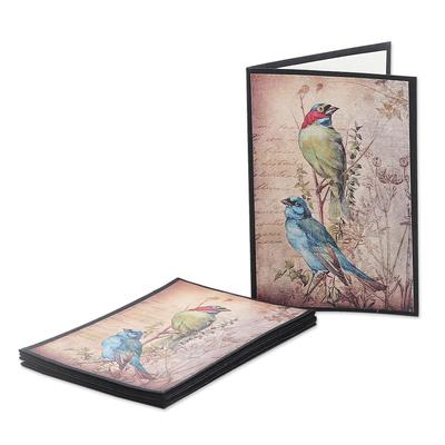 Feathered Bliss,'Bird-Themed Handmade Paper Greeting Cards (Set of 5)'