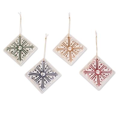 Multicolored Azaleas,'Assorted Color Ceramic Azalea Ornaments (Set of 4)'