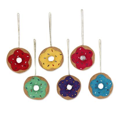 Sweet Sprinkles,'Handmade Wool Felt Doughnut Ornaments (Set of 6)'