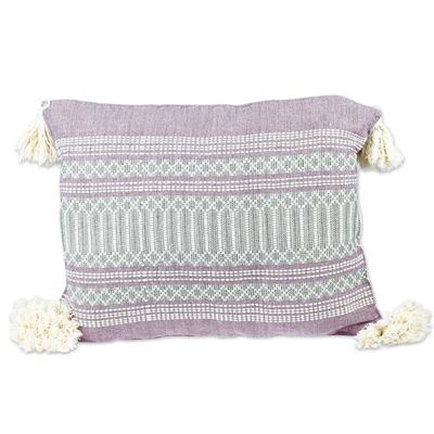 Pastel Pink Tradition,'Handloomed Pastel Pink Cotton Cushion Cover from Mexico'