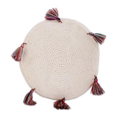 Natural Effect,'Ivory Macrame Round Cushion Cover'