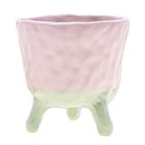 'Handcrafted Ceramic Pink Flower Pot with Three-Legged Design'